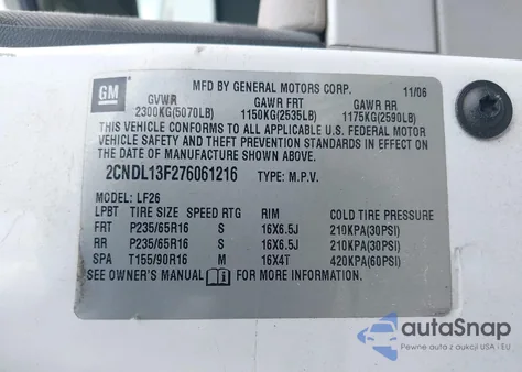 2007 Chevrolet Equinox Ls from USA, damaged, VIN 2CNDL13F276061216
